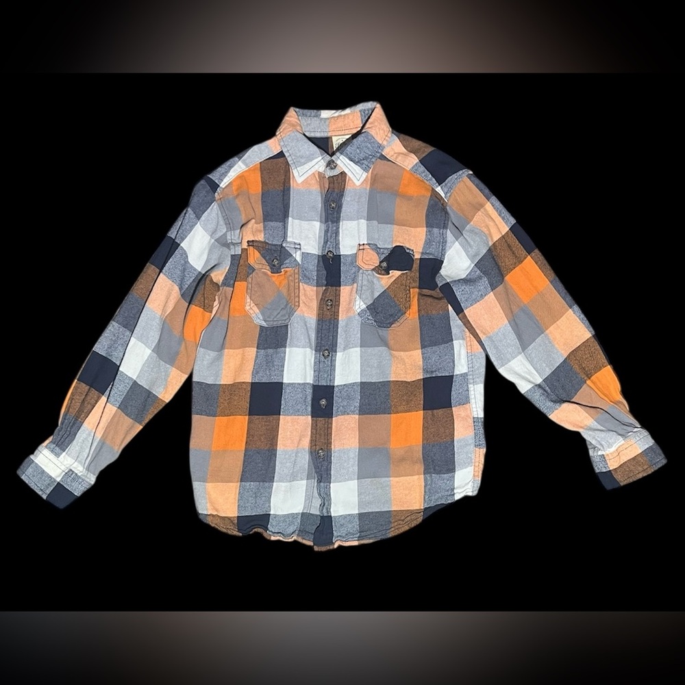 Faded Glory Boys XL 14-16 Orange Flannel Button Down Shirt.
